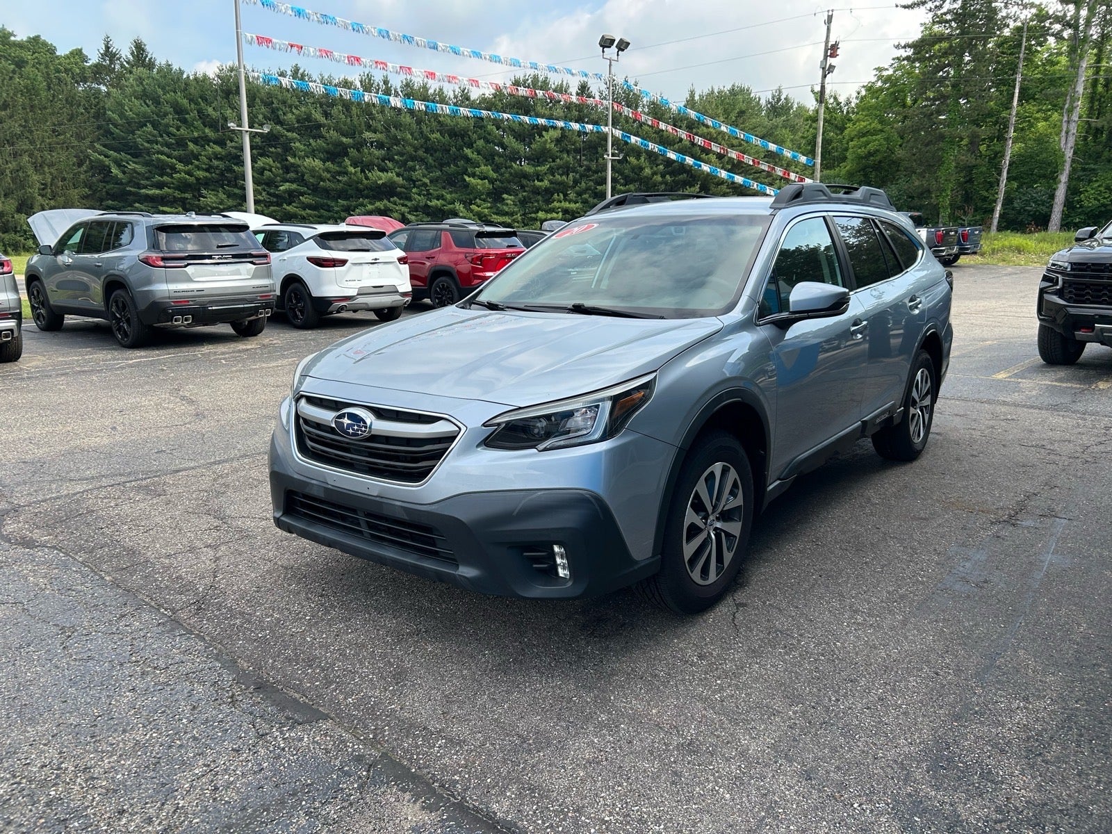 2020 Subaru Outback Premium in Silver — front three-quarter view